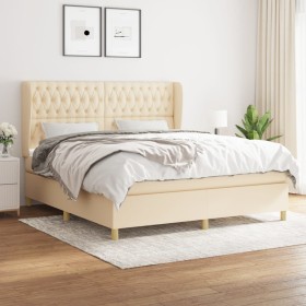 Cama box spring con colchón tela color crema 180x200 cm