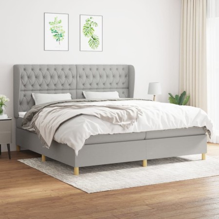 Cama box spring con colchón tela gris claro 200x200 cm