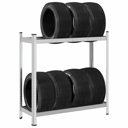 Estantería de neumáticos 2 niveles acero plateado 110x40x109 cm by , Industrial shelving - Ref: Foro24-4016966, Price: 34,79 ...