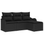 Conjunto de sofá de jardín con cojín 4 pcs Negro Poliratán