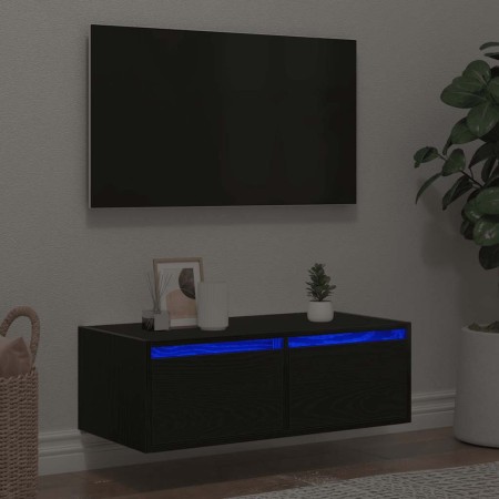 Mueble de TV con luces LED roble negro 75x35,5x25 cm von , TV-Möbel - Ref: Foro24-860230, Preis: 73,06 €, Rabatt: %