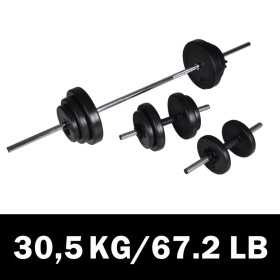 Barbell set + 2 dumbbells 30.5kg by vidaXL, free weight - Ref: Foro24-90377, Price: 90,12 €, Discount: %