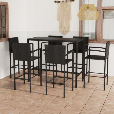 Garden table and high stools and cushions 7 pieces black PE rattan by vidaXL, Garden sets - Ref: Foro24-3064846, Price: 519,0...
