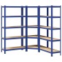 Juego de 3 estantes de 5 niveles acero azul y madera industrial