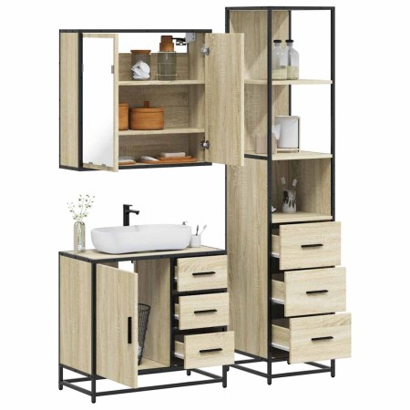 Set de muebles de baño 3 pzas madera contrachapada roble Sonoma von , Badezimmermöbel - Ref: Foro24-3301136, Preis: 276,93 €,...