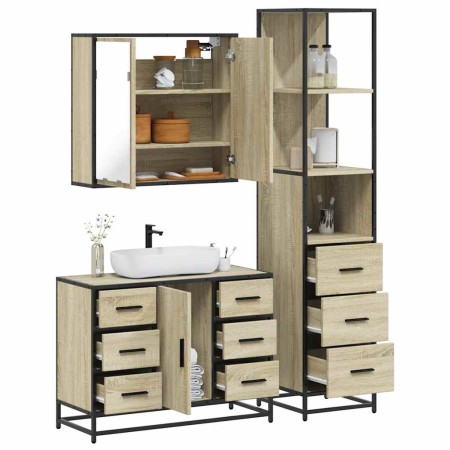 Set de muebles de baño 3 pzas madera contrachapada roble Sonoma von , Badezimmermöbel - Ref: Foro24-3301141, Preis: 305,97 €,...