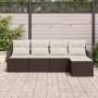 Conjunto de sofá de jardín con cojín 5 pcs Marrón Poliratán