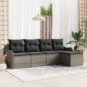 Conjunto de sofá de jardín con cojín 5 pcs Gris Poliratán
