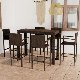Muebles de bar de jardín 7 pzas ratán PE reposabrazos marrón by vidaXL, Garden sets - Ref: Foro24-3064813, Price: 470,24 €, D...