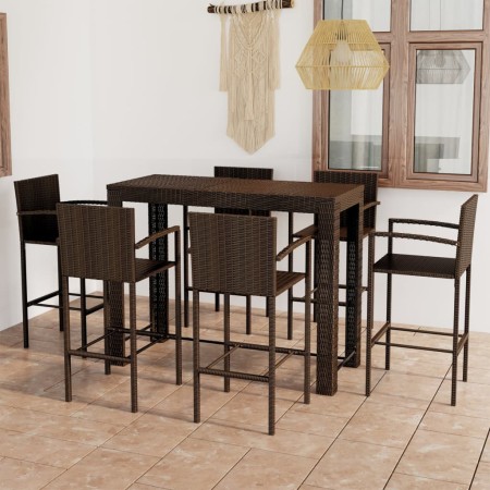 Gartenbar-Möbelset, 7-teilig, aus braunem PE-Rattan mit Armlehnen von vidaXL, Gartensets - Ref: Foro24-3064813, Preis: 479,75...