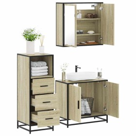 Set de muebles de baño 3 pzas madera contrachapada roble Sonoma de , Muebles de baño - Ref: Foro24-3301006, Precio: 213,52 €