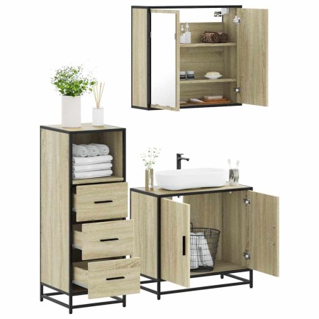 Set de muebles de baño 3 pzas madera contrachapada roble Sonoma de , Muebles de baño - Ref: Foro24-3301006, Precio: 213,06 €,...