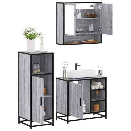 Set de muebles de baño 3 pzas madera contrachapada gris sonoma by , Bathroom furniture - Ref: Foro24-3300998, Price: 228,71 €...
