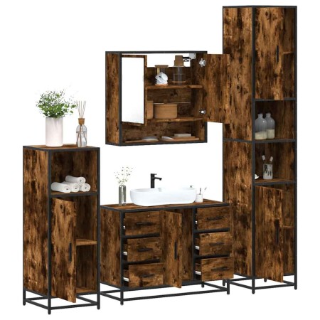 Set de muebles baño 4 pzas madera contrachapada roble ahumado de , Muebles de baño - Ref: Foro24-3301232, Precio: 456,96 €, D...