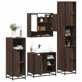 Set de muebles baño 4 pzas madera contrachapada roble marrón de , Muebles de baño - Ref: Foro24-3301239, Precio: 350,37 €, De...
