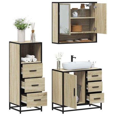 Set de muebles de baño 3 pzas madera contrachapada roble Sonoma by , Bathroom furniture - Ref: Foro24-3301046, Price: 238,79 ...