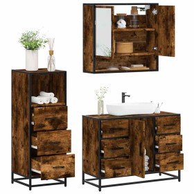 Set de muebles baño 3 pzas madera contrachapada roble ahumado de , Muebles de baño - Ref: Foro24-3301052, Precio: 285,26 €, D...