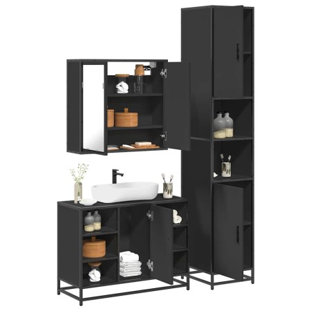 Juego de muebles de baño 3 pzas madera contrachapada negro de , Muebles de baño - Ref: Foro24-3301090, Precio: 324,90 €, Desc...