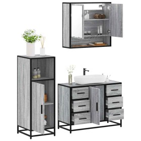 Set de muebles de baño 3 pzas madera contrachapada gris sonoma de , Muebles de baño - Ref: Foro24-3300993, Precio: 279,28 €, ...
