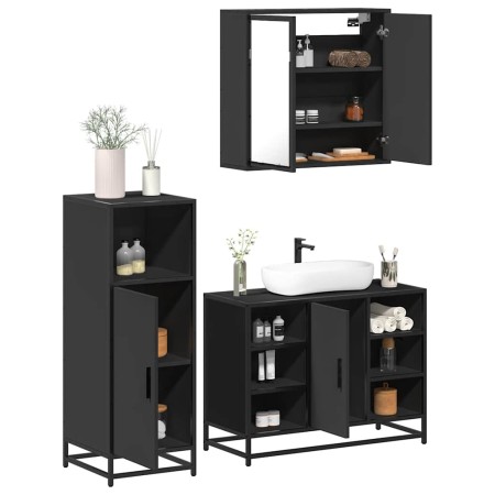 Juego de muebles de baño 3 pzas madera contrachapada negro by , Bathroom furniture - Ref: Foro24-3300970, Price: 233,61 €, Di...