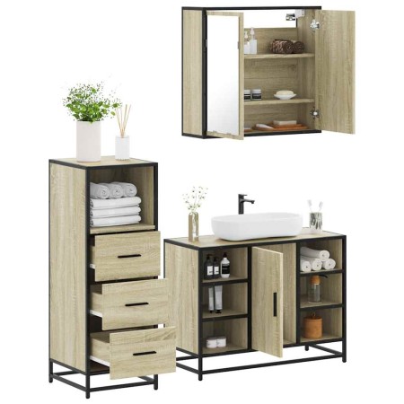 Set de muebles de baño 3 pzas madera contrachapada roble Sonoma von , Badezimmermöbel - Ref: Foro24-3301031, Preis: 228,71 €,...