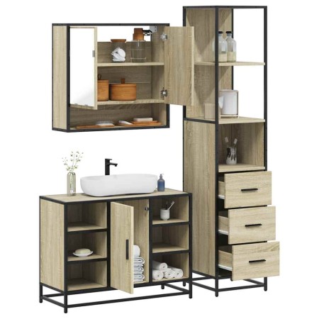 Set de muebles de baño 3 pzas madera contrachapada roble sonoma von , Badezimmermöbel - Ref: Foro24-3301181, Preis: 260,69 €,...