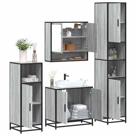 Set de muebles de baño 4 pzas madera contrachapada gris sonoma de , Muebles de baño - Ref: Foro24-3301218, Precio: 359,62 €, ...