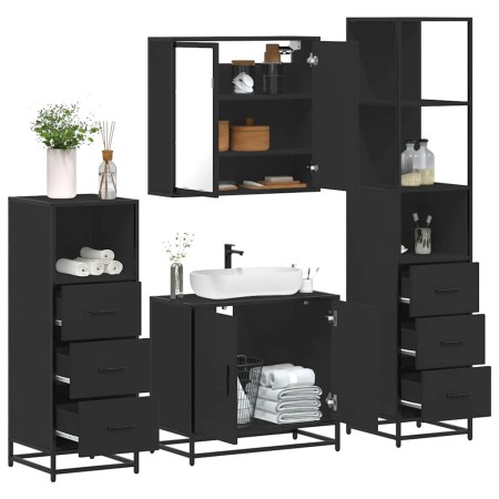 Juego de muebles de baño 4 pzas madera contrachapada negro de , Muebles de baño - Ref: Foro24-3301245, Precio: 337,11 €, Desc...