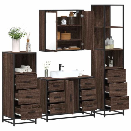 Set de muebles baño 4 pzas madera contrachapada roble marrón de , Muebles de baño - Ref: Foro24-3301264, Precio: 432,28 €, De...