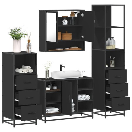 Juego de muebles de baño 4 pzas madera contrachapada negro de , Muebles de baño - Ref: Foro24-3301300, Precio: 345,43 €, Desc...