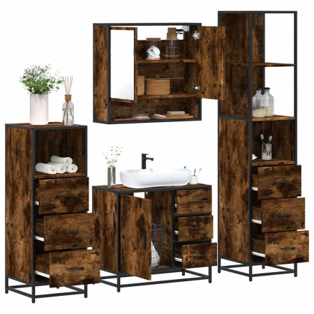 Set de muebles baño 4 pzas madera contrachapada roble ahumado by , Bathroom furniture - Ref: Foro24-3301287, Price: 333,02 €,...