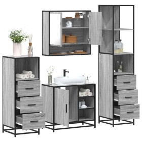 Set de muebles de baño 4 pzas madera contrachapada gris sonoma de , Muebles de baño - Ref: Foro24-3301298, Precio: 352,79 €, ...