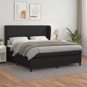 Cama box spring con colchón cuero sintético negro 160x200 cm Cama box spring con colchón cuero sintético negro 160x200 cm