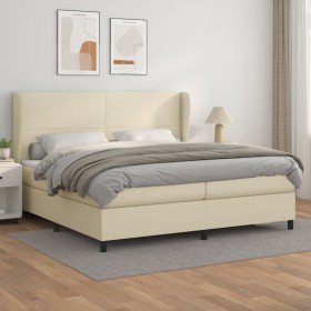 Cama box spring con colchón cuero sintético crema 200x200 cm