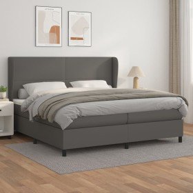 Cama box spring con colchón cuero sintético gris 200x200 cm Cama box spring con colchón cuero sintético gris 200x200 cm