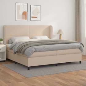 Cama box spring con colchón cuero sintético capuchino 200x200cm Cama box spring con colchón cuero sintético capuchino 200x200cm
