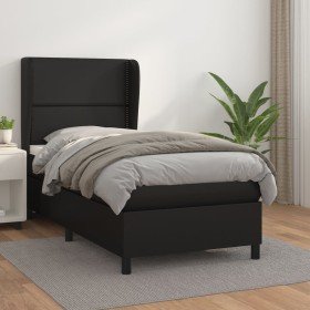 Cama box spring con colchón cuero sintético negro 80x200 cm Cama box spring con colchón cuero sintético negro 80x200 cm