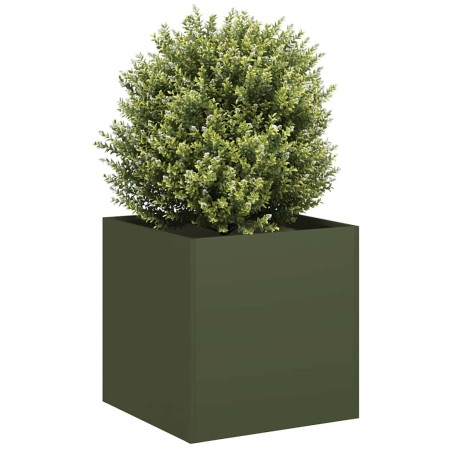 Jardinera de acero laminado en frío verde oliva 40x40x40 cm by , Pots and planters - Ref: Foro24-860664, Price: 53,26 €, Disc...