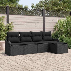 Conjunto de sofá de jardín con cojín 5 pcs Negro Poliratán