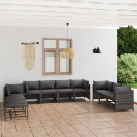 Garden furniture set 10 pieces and gray synthetic rattan cushions by vidaXL, Garden sets - Ref: Foro24-3059774, Price: 572,77...