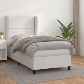 Cama box spring con colchón cuero sintético blanco 100x200 cm Cama box spring con colchón cuero sintético blanco 100x200 cm