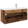 Mueble lavabo con lavabo integrado y grifo madera vieja