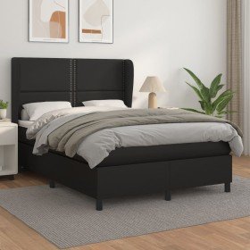 Cama box spring con colchón cuero sintético negro 140x190 cm Cama box spring con colchón cuero sintético negro 140x190 cm