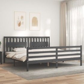 Grauer Massivholzbettrahmen mit Kopfteil 200x200 cm von vidaXL, Betten und Lattenroste - Ref: Foro24-3194333, Preis: 187,66 €...