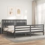 Gray solid wood bed frame with headboard 200x200 cm by vidaXL, Beds and slatted bases - Ref: Foro24-3194333, Price: 187,66 €,...