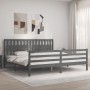 Gray solid wood bed frame with headboard 200x200 cm by vidaXL, Beds and slatted bases - Ref: Foro24-3194333, Price: 187,66 €,...