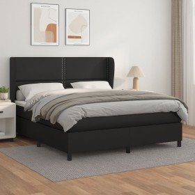 Cama box spring con colchón cuero sintético negro 180x200 cm Cama box spring con colchón cuero sintético negro 180x200 cm