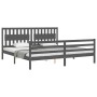 Gray solid wood bed frame with headboard 200x200 cm by vidaXL, Beds and slatted bases - Ref: Foro24-3194333, Price: 187,66 €,...