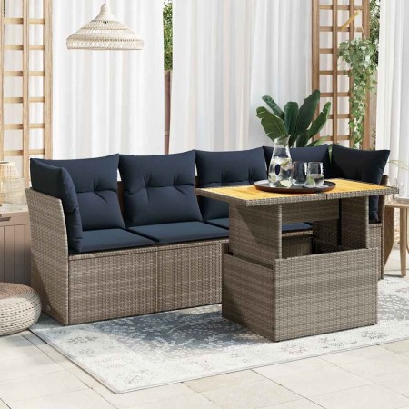 Juego de sofás jardín con cojines 5 pzas ratán sintético gris von , Gartensets - Ref: Foro24-3326882, Preis: 397,03 €, Rabatt: %