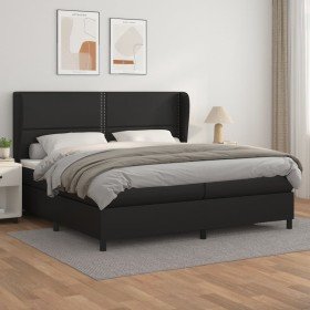 Cama box spring con colchón cuero sintético negro 200x200 cm Cama box spring con colchón cuero sintético negro 200x200 cm
